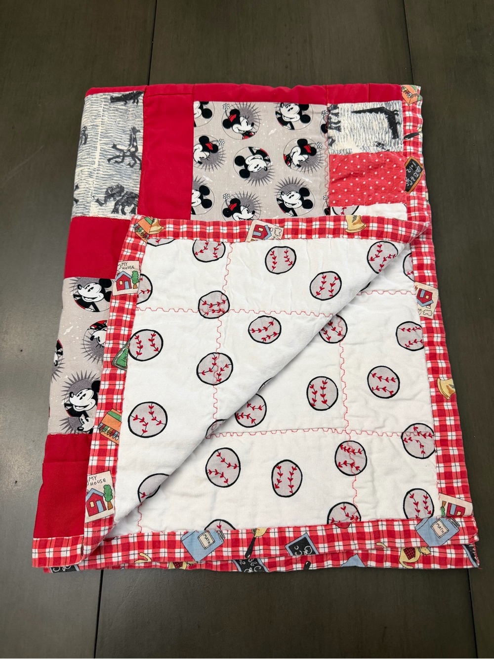 Mickey Mouse Baby Handmade Patch Quilt Blanket Baseball 28x37